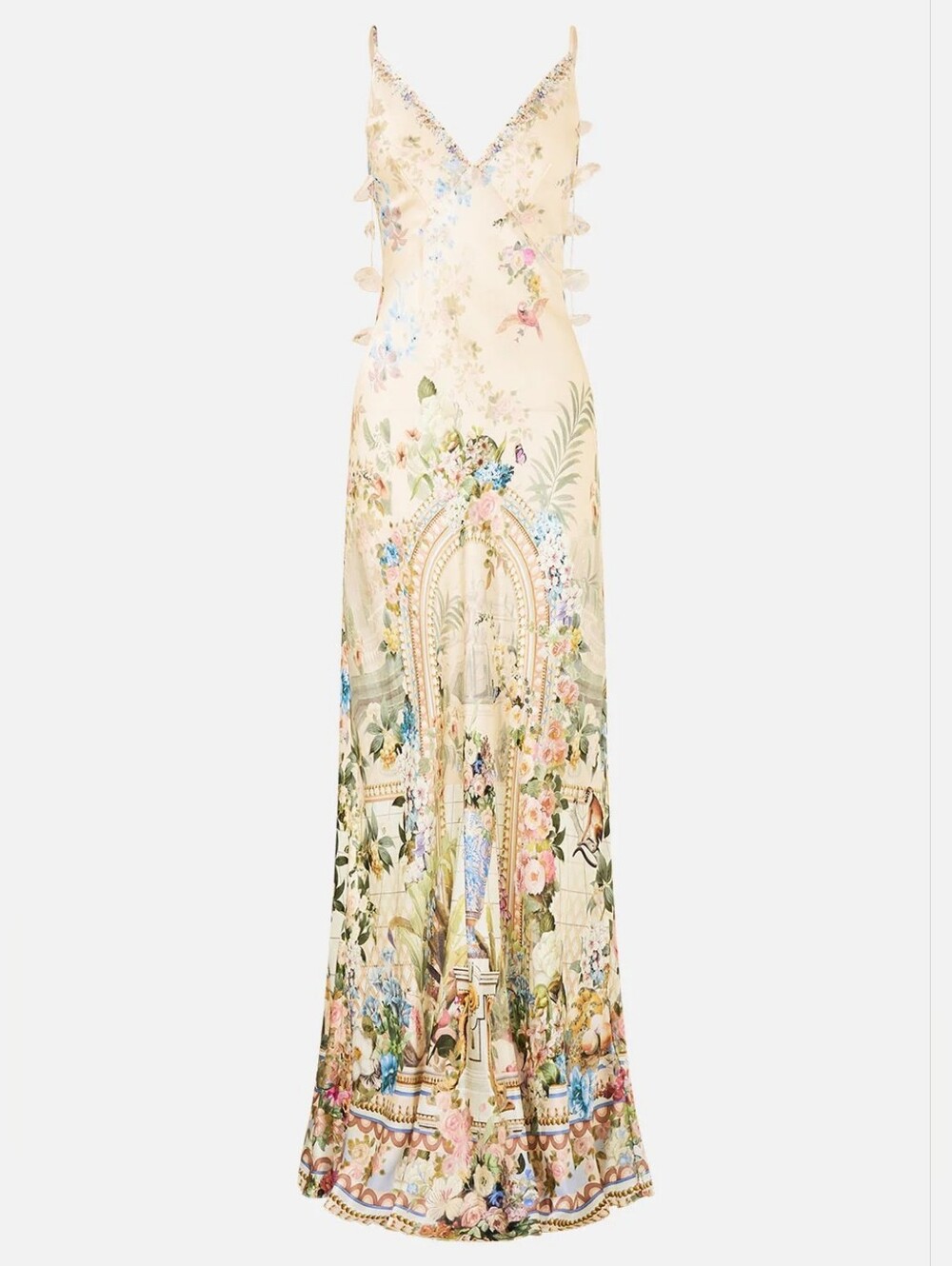 Camilla V Neck Full Length Bias Slip Dress In Midsummer Masterpiece - Picture 5 of 15